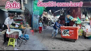 X Asia* Solo Travel Walking Street Selected Tour 2024, slums, poor life, Khmer streets!  Life