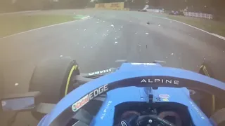 Fernando Alonso (i'm ok) onboard spins after crash Bottas versus Russel | F1 Emiliana Romagna