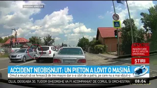 Accident neobișnuit lângă Cluj-Napoca. Un pieton a lovit o mașină. Imaginile au făcut înconju