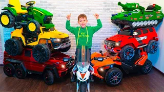 Artem and Huge Power Wheels Cars Collections Ride On Cars for Kids