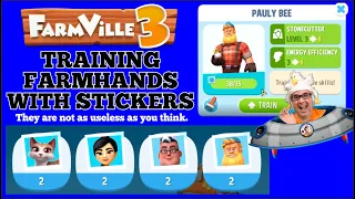 Farmville 3. Leveling up and training farmhands using stickers. If your confused, watch this video