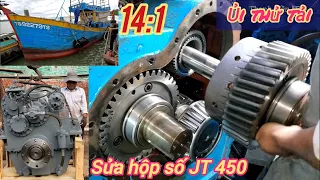 Sửa hộp số JT 450 bị tuộc bố,chủ ủi tàu vô bờ thử tải thấy hết hồn(bearbox)