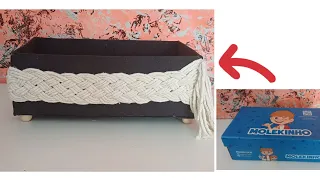 diy caixa organizadora com caixa de sapatos e macramê/reaproveitando/ideias