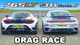 McLaren 765LT v Porsche 911 Turbo S: DRAG RACE