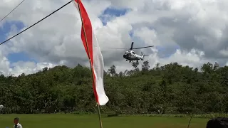 Pendaratan Helikopter Presiden Jokowi Di Ponjong Acara HMPI Indonesia