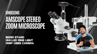 UNBOXING & Assembly - 3.5X-90X Simul-Focal Stereo Zoom Microscope, Boom Stand w LED Light & 14MP Cam