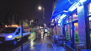 Virtual Night Walk in London | Rainy City Streets Tour 4K