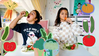 Masal and Öykü learn vegetables names for funny kids