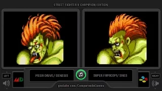 Dual Longplay [34] Street Fighter II CE (Sega Genesis vs Snes) Side by Side Comparison