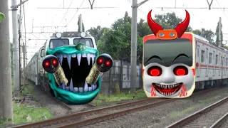Kereta Api Panjang Berubah Bentuk Jadi Train Eater, Kereta Pong Pong Hijau VS KRL Kikiko Exe !!!