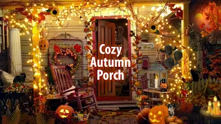 Cozy Autumn Porch 🍂 ASMR Ambience (rustling leaves, candy wrappers, evening sounds) 🎃