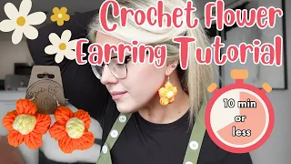 Beginner Friendly Crochet Tutorial - Crochet Flower Puff Earrings in 10 minutes or less