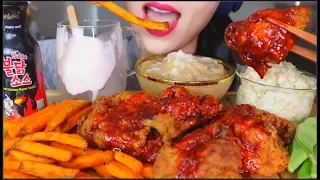 ASMR FRIED CHICKEN KFC + SPICY FIRE SAUCE + MASH POTATO + COLESLAW + FRIES + PEPSI FLOAT | 咀嚼音 | 먹방