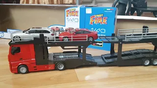 Diecast, unboxing Mercedes Actros car transporter 1:43. Автомодели, Обзор