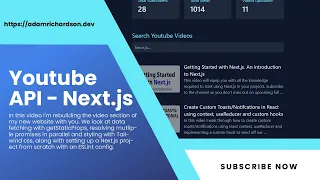 Youtube API to fetch data display channel statistics/videos in Next.js with tailwindcss.