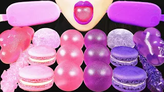 ASMR PURPLE & PINK FOOD: MAGNUM CHOCOLATE ICE CREAM, MACARON, MOCHI, ROCK CANDY, CLOUD JELLO, JELLY