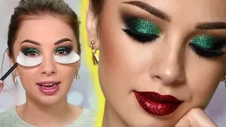 Sparkly Christmas Makeup Tutorial | Green Glitter Smokey Eye