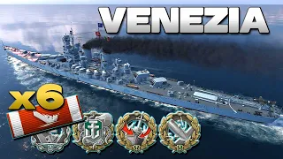 Cruiser Venezia on map Shatter, 6 ships destroyed - World of Warships