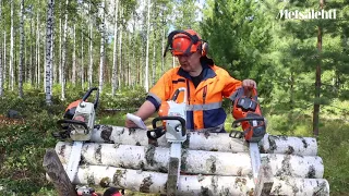 Battery-powered Chainsaws in Cutting Performance Test | Metsälehti