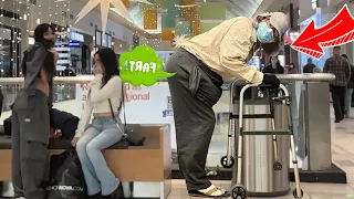 Old Fat Man Farts On People At Mall!! (These Girls Never Saw It Coming...)