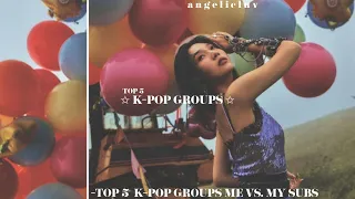 ˗ˏˋ꒰ Top 5 k-pop groups || Me vs my subs