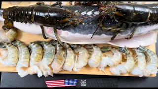 How to cook Sturgeon, Lobster, and Giant Tiger Shrimp on an Open Fire