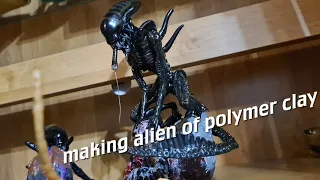 Making alien warrior sculpture  of polymer clay