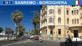 Driving in Italy. Sanremo - Bordighera. SS1 Via Aurelia. 4K