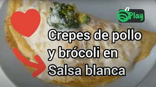 Crepes de pollo y brócoli en salsa blanca