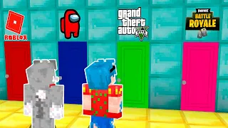 ¡NO ELIJAS LA PUERTA del JUEGO EQUIVOCADO en MINECRAFT! 😱😂 AMONG US FORTNITE GTA 5 y ROBLOX