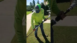 My Friend Bernardo Edging a Lawn with Weedeater #shorts