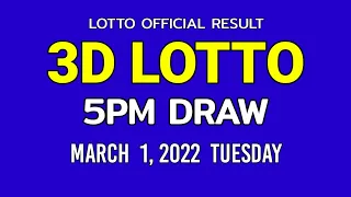 3D LOTTO RESULT 5PM Draw March 1, 2022 PCSO Swertres Lotto Result Today 2nd Draw afternoon