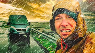 Cozy Van Life in Atlantic Ocean Storm - Heavy Rain & Bad Weather Solo Van Camping in Fall #vanlife