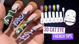 3D Cat Eye French Tip Nails 🌟