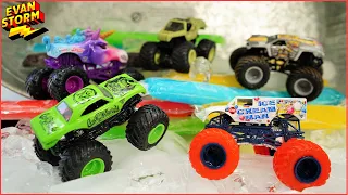 Monster Truck Monday: Popsicle Challenge Play at Home with Monster Jam Monster Trucks & Water Blob