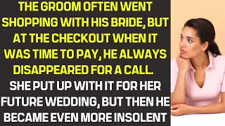 The groom often went shopping with the bride, but at the checkout when it was time to pay he always