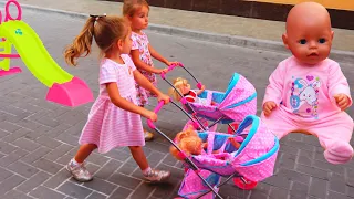 Xenia and Arina playing with baby doll Nastya - stories for kids