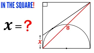 Can you find the length X? | Semicircle in a square | (Crucial Math skills explained) | #math #maths