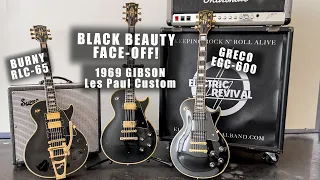 A Greco and Burny face off against a 1969 Gibson Les Paul Custom