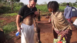 African tribe Hamer (Hamar) is surprised white man