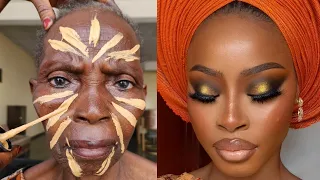 Must Watch 👉😱 Bridal Gele And Makeup Transformation 💉 Cirurgia Plastica ✂️🔥 Makeup Tutorial 😳