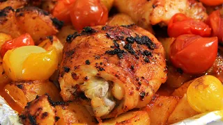 I cook this almost every day! Chicken thighs and potatoes! One pan meal!