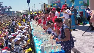 Live Nathan's Hot Dog Eating contest Joey Chestnut wins