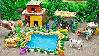 DIY mini Farm Diorama with house for Cow,Pig | Mini Hand Pumb Supply Water Pool for animals #60