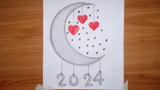 رسم سهل جدا رمضان كريم 2024 | تعلم رسم بالرصاص سهل بمناسبة العام الجديد | رسم هلال 2024 رمضان#viral