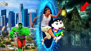 GTA 5 : SHINCHAN AND AVENGERS Travel To Horror Ghost World Through Portal in GTA 5 ! | Techerz