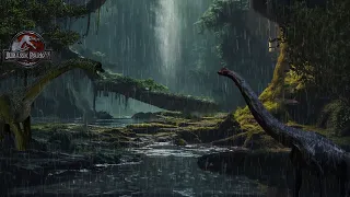 RELAXING RAIN IN JURASSIC PARK! | Soothing Rain and Waterfall - Dinosaur Sounds