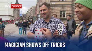 Edinburgh fringe: Magician Kevin Quantum shows off tricks on Sky News