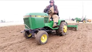 Garden Tractor Excavating: Compost Spreading & Ball Diamond Work with Pull Type Grader Box Blade