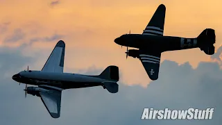 Twilight Show C-47 Dakotas Tight Formation and C-45 Flybys - TBM Avenger Reunion 2022
